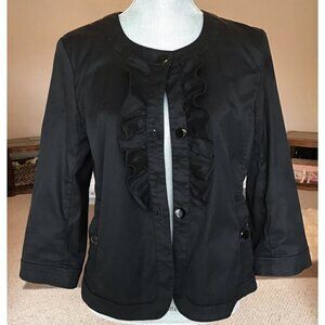 NWOT Talbots Ruffled Bib Blazer Jacket Button Up Career Black Stretch Sz 4 Small